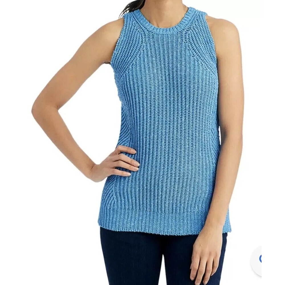 J Mclaughlin Amber‎ Azzurro Sleeveless Stitch Knit Sweater Top XS Blue